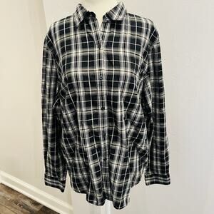 Chaps Women’s XL Black White Plaid Flannel Long Sleeve (A0129)